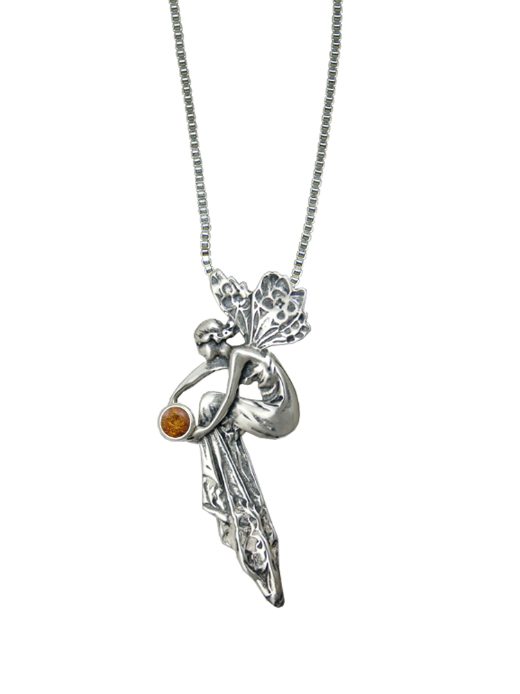Sterling Silver Fairy of Memories Pendant With Amber